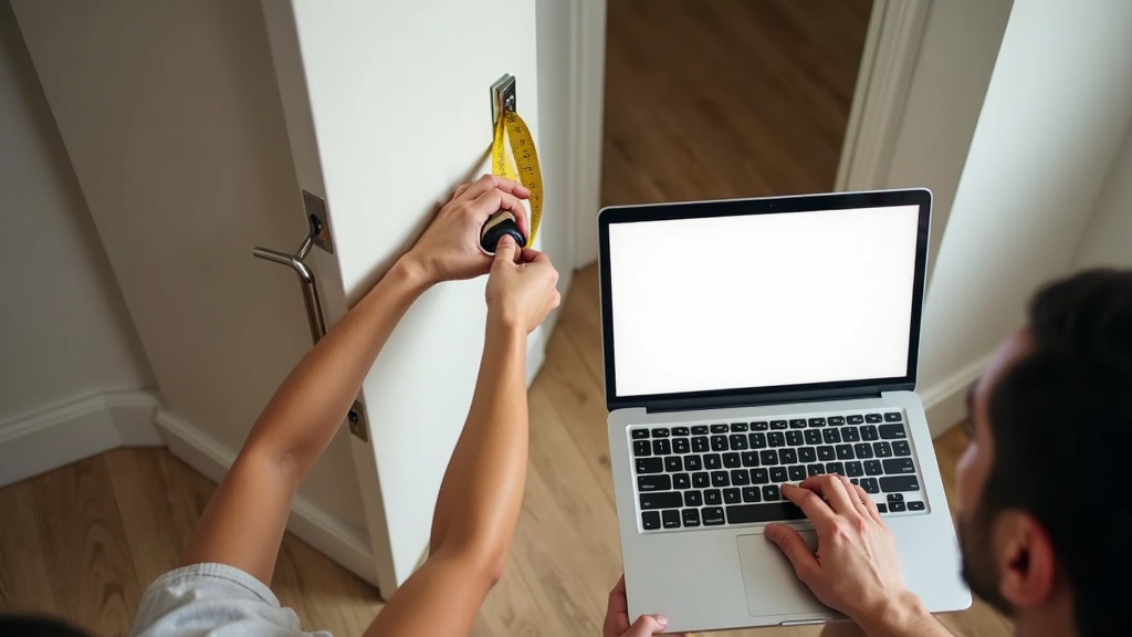 Measuring a doorway to prepare for an online furniture purchase and delivery