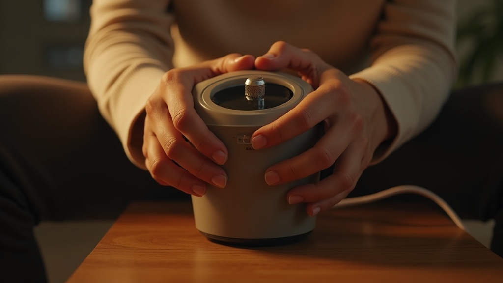 Person adjusting the thermostat dial on a space heater to a safe setting