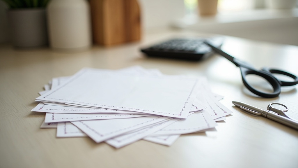 person sorting blank generic coupons at a kitchen table to avoid coupon and rebate scams