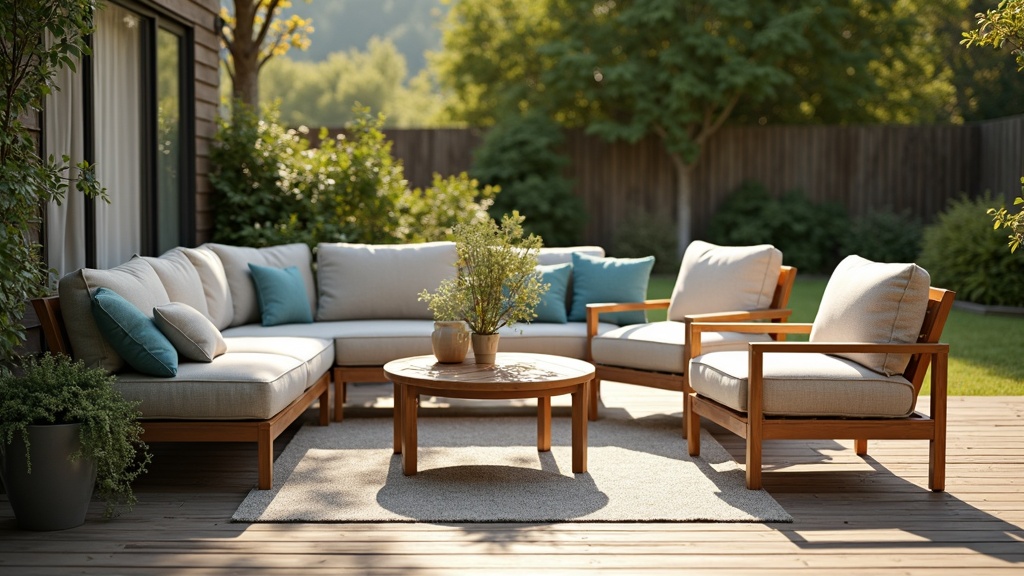 Outdoor patio furniture set arranged on a deck showing the best time to buy patio furniture