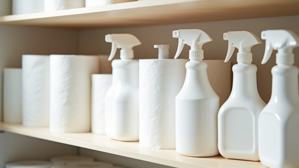 Household paper goods and cleaning supplies brand vs generic comparison on a pantry shelf