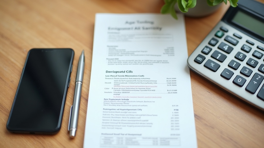 Person reviewing a phone plan bill next to a calculator while choosing a phone plan