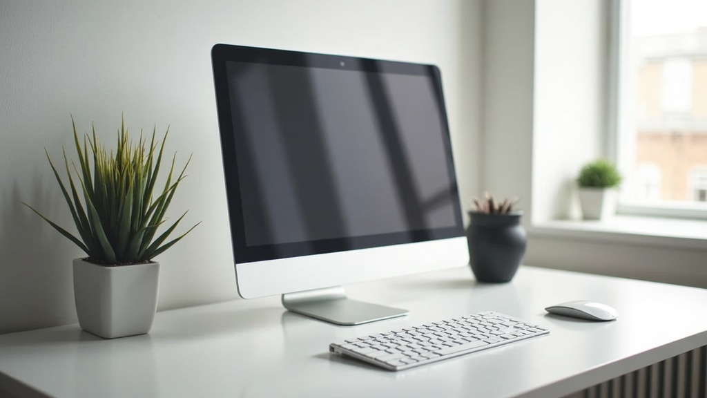 Person comparing monitor resolution and size options on a modern desk setup