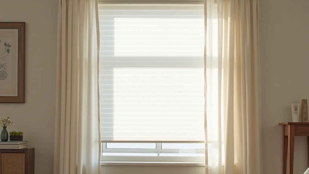 Layered curtains and blinds on a window showing how to block heat and light effectively