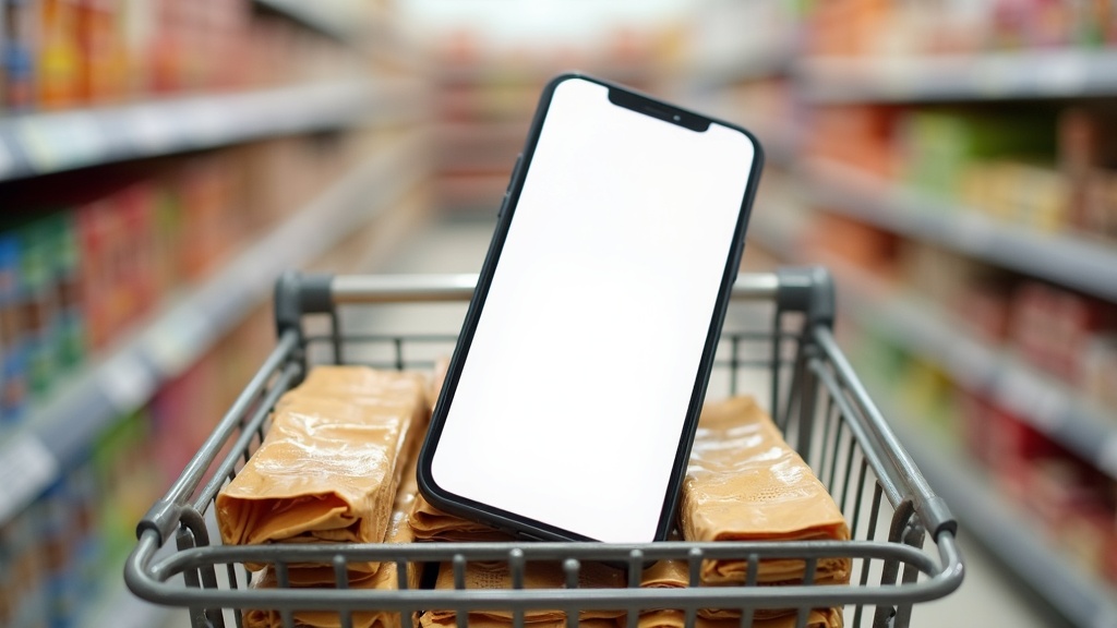Comparing digital coupons vs paper coupons using a phone and printed coupons in a shopping cart