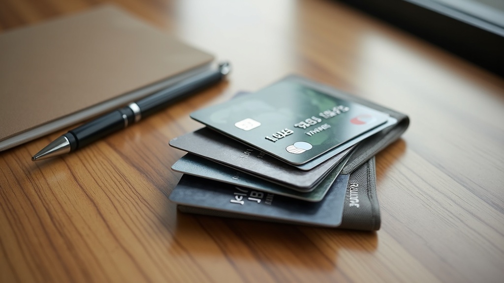 Generic credit cards and a notebook illustrating how credit card rewards categories actually add up