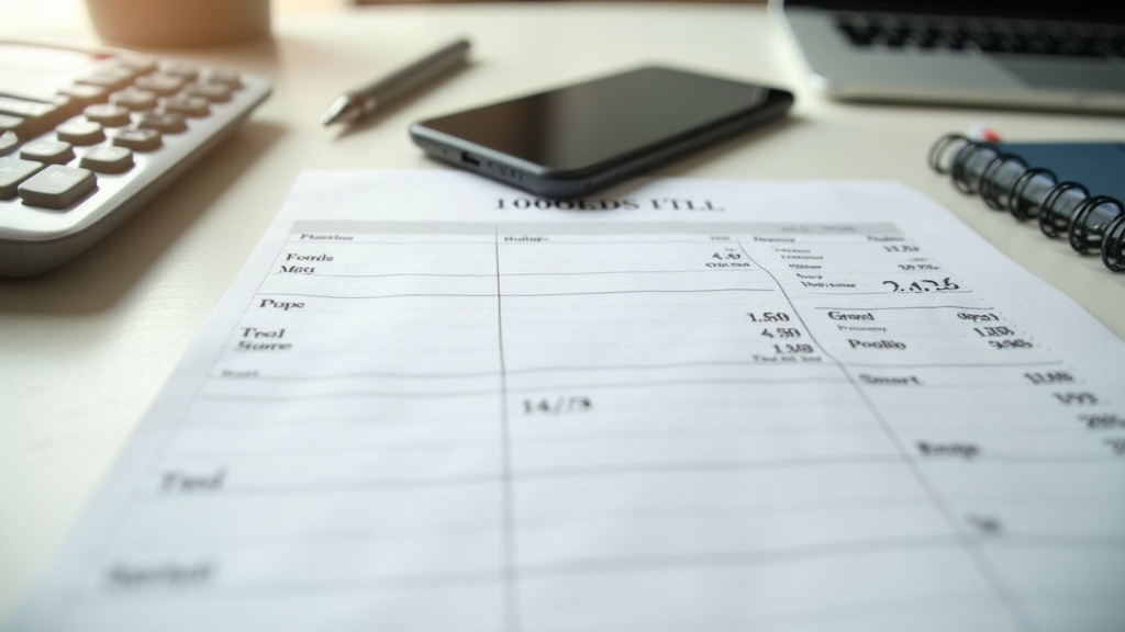 Person reviewing a cell phone bill and budget notebook to find ways to lower a cell phone bill without switching carriers