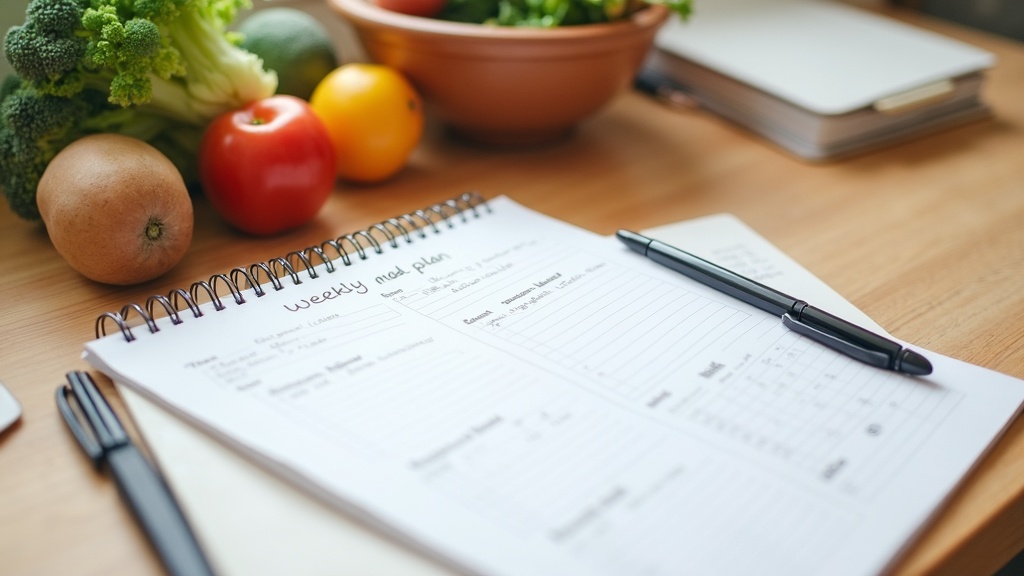 Weekly meal plan notebook and grocery list used for cutting the grocery bill