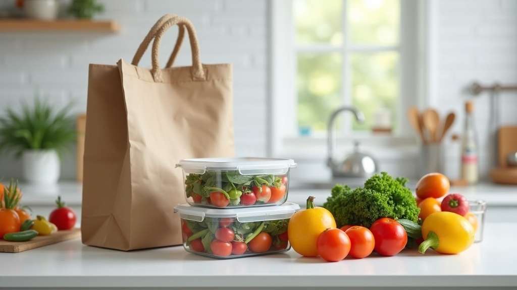 Organized kitchen counter showing food storage habits that help reduce food waste and stretch a grocery budget