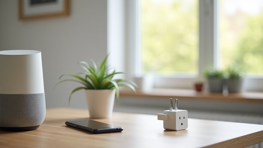 Smart home devices including a speaker and display arranged on a table before buying