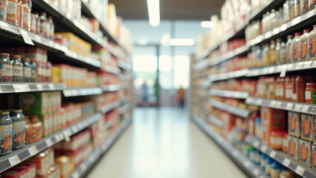 Store brand vs name brand products displayed side by side on a shelf with blank labels