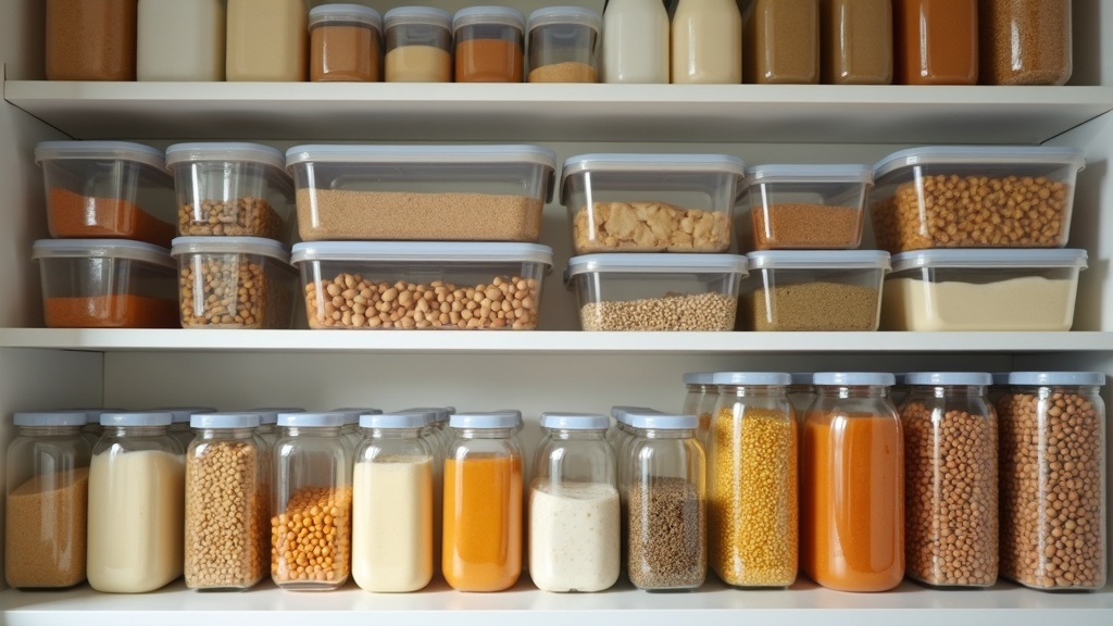 Small household pantry stocked with bulk warehouse club items on organized shelves