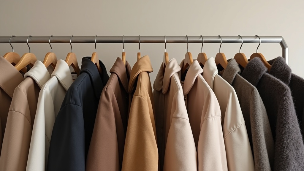 Row of winter coats hanging neatly showing what to look for in a good winter coat
