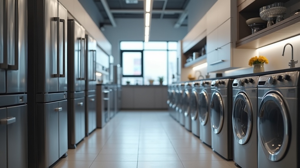 Rows of appliances in a showroom illustrating when to buy appliances for the lowest prices