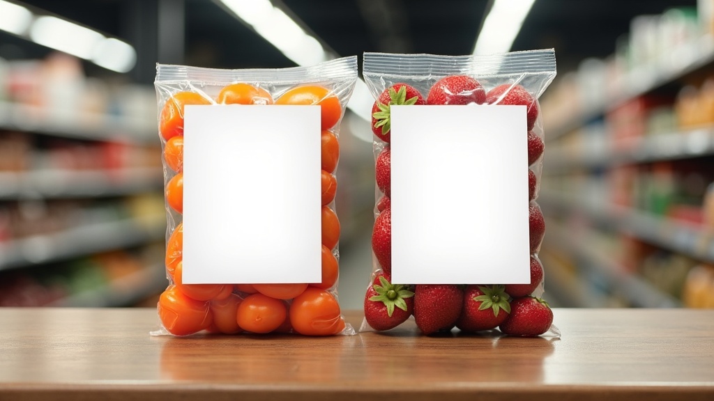 Two generic grocery packages side by side on a store shelf