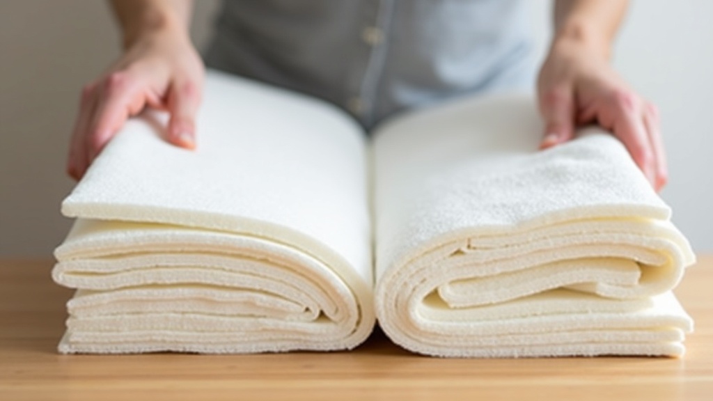 Hands comparing two mattress foam samples to evaluate firmness before buying a mattress