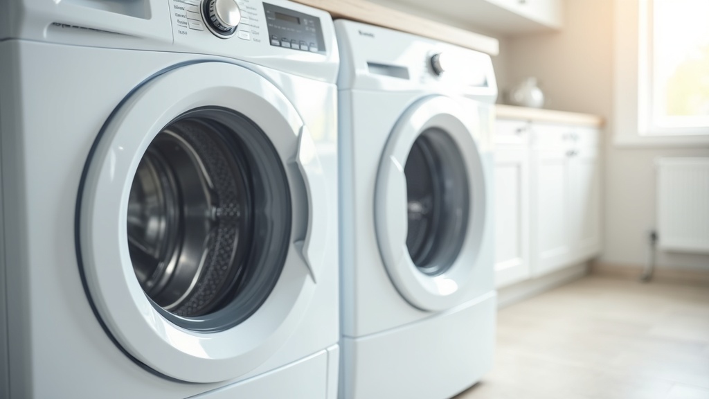 Two front-load washing machines side by side in a home laundry room
