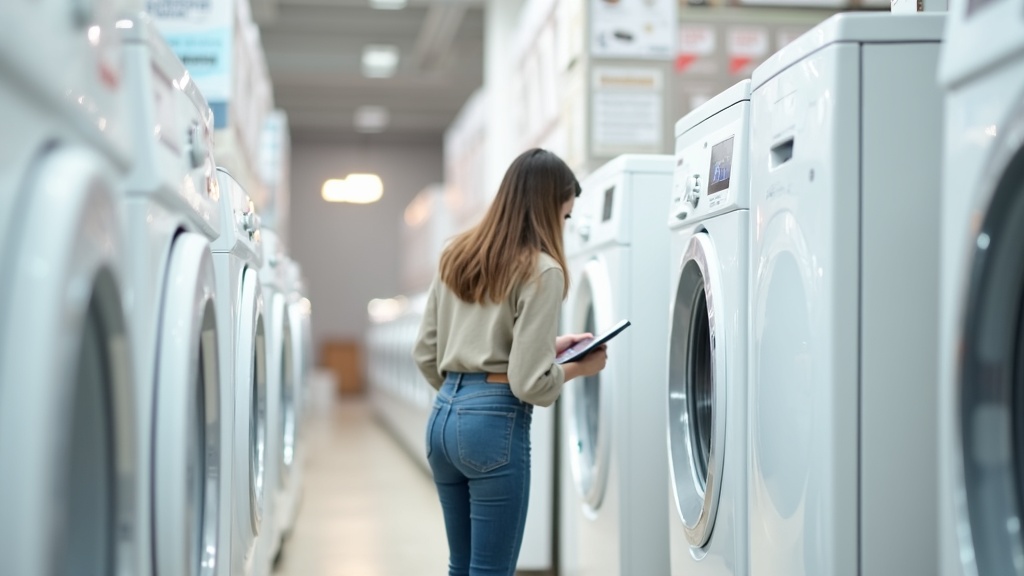 Shopper comparing two appliances side by side to find the best time to buy appliances