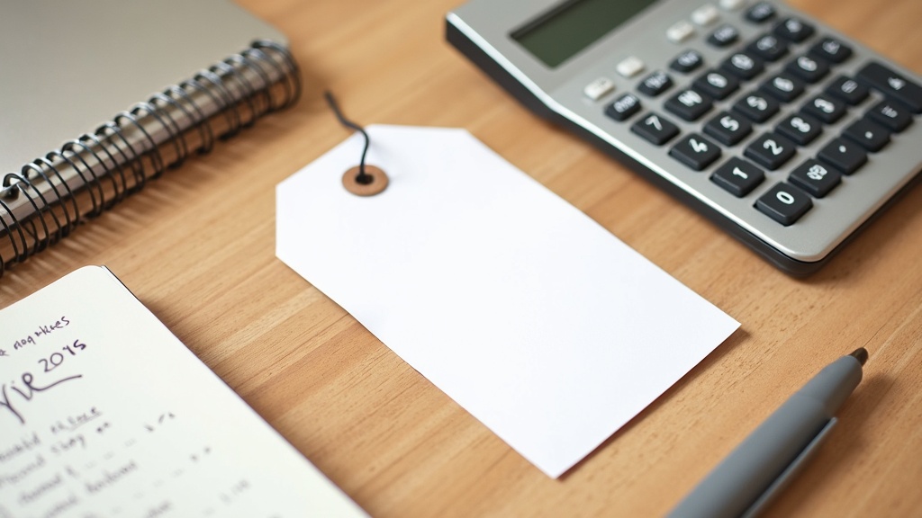 Blank price tag and calculator used to illustrate how to spot a fake discount before buying